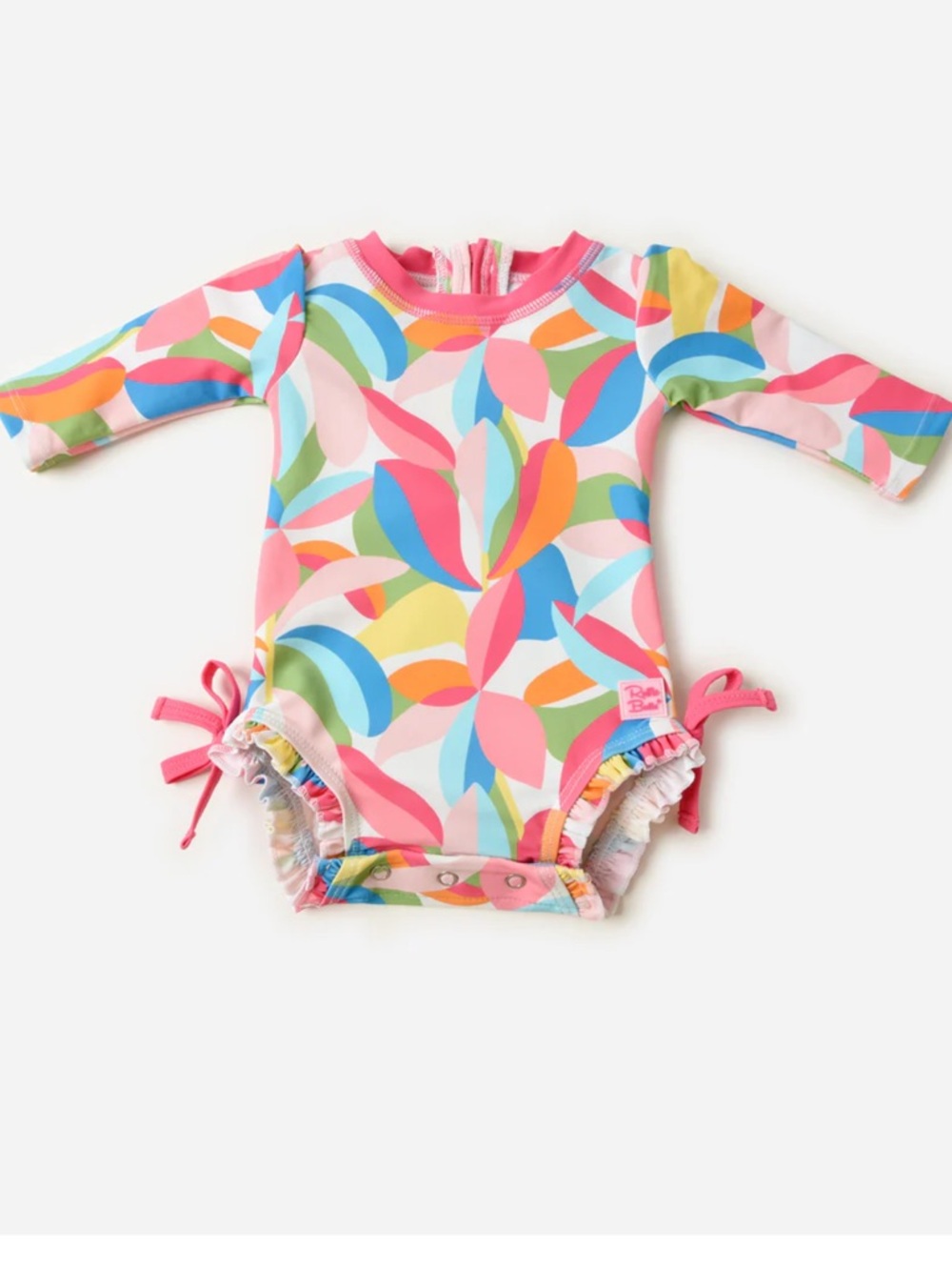 Ruffle Butts Pink Trim Multicolor Print Long Sleeve Swimsuit